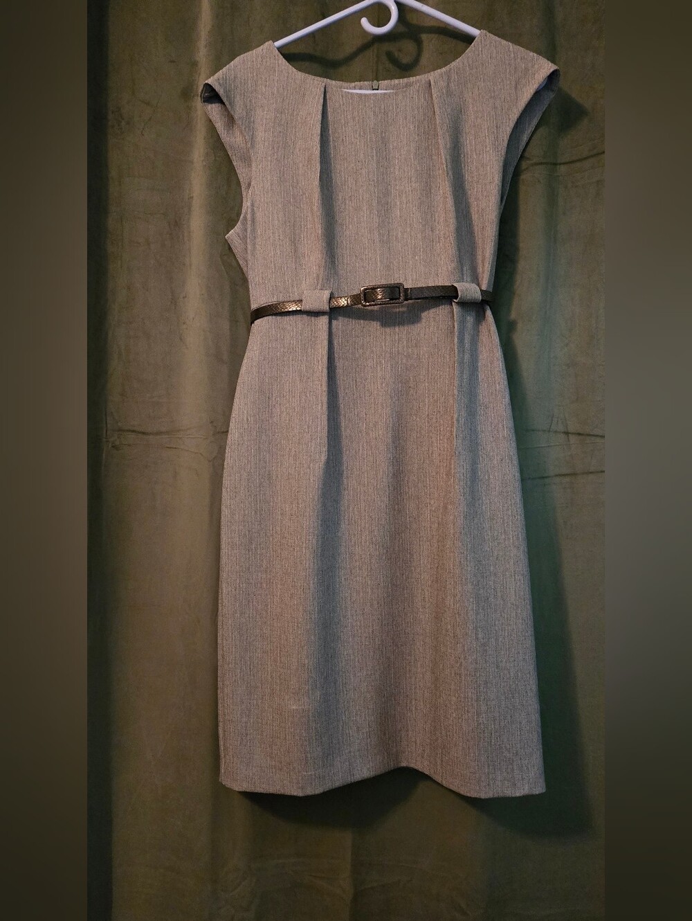 connected apparel Grey Sheath Dress with Black Belt